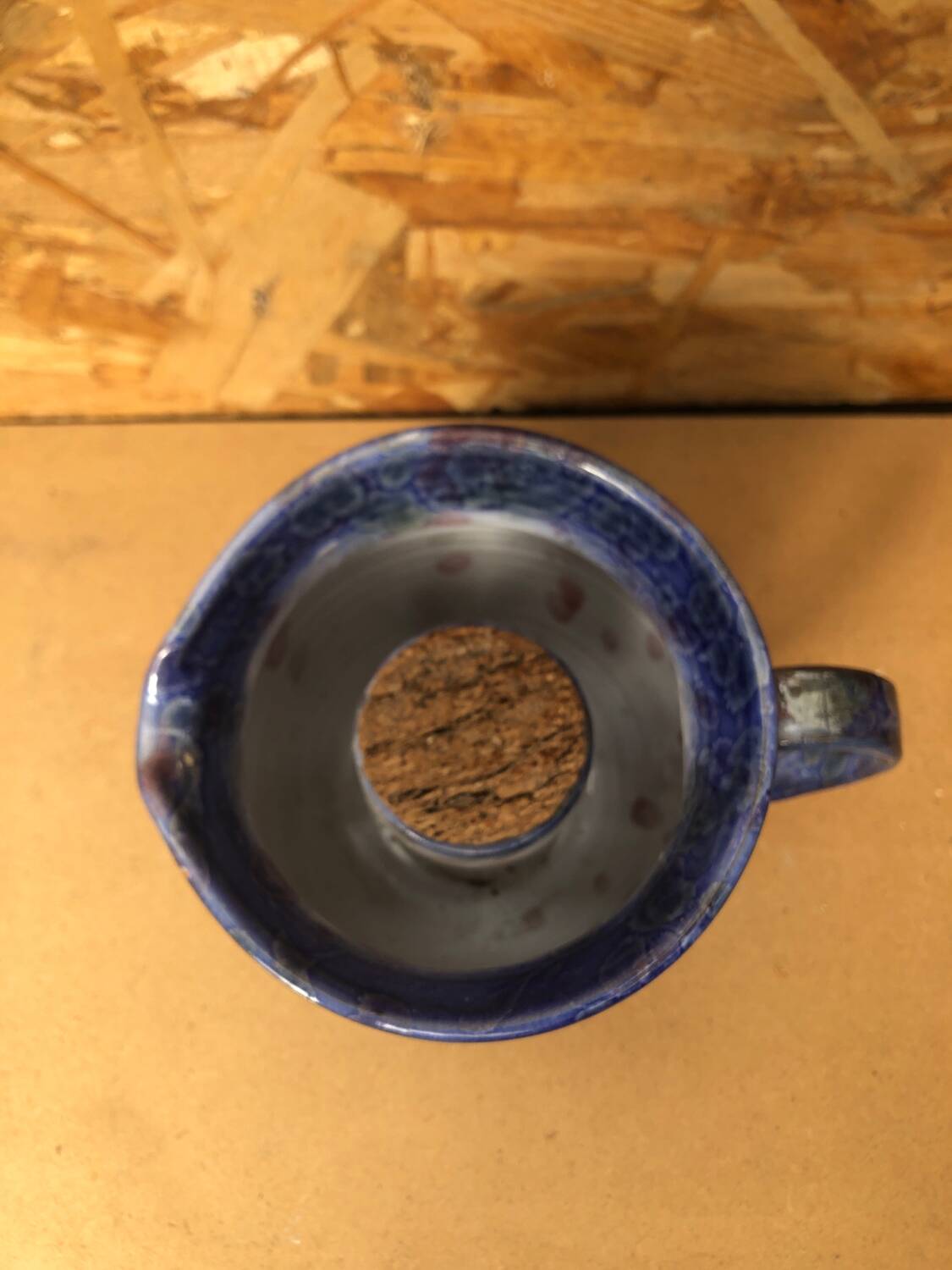 Old Vintage Blue Enamelled Terracotta Carafe Refresher Pitcher