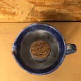 Ancien Pichet Rafraîchissoir Carafe Terre Cuite Émaillée Bleu Vintage