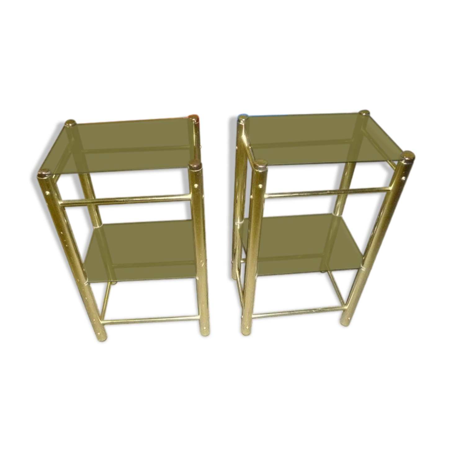Glass and brass bedside tables