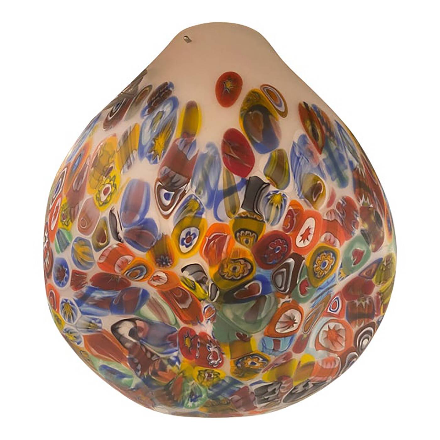 Contemporary Murano Style White With Murrise Multicolor Pendant