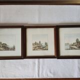 Vintage 3x Ludwig Urack Small German River Scene & Boats Art Prints