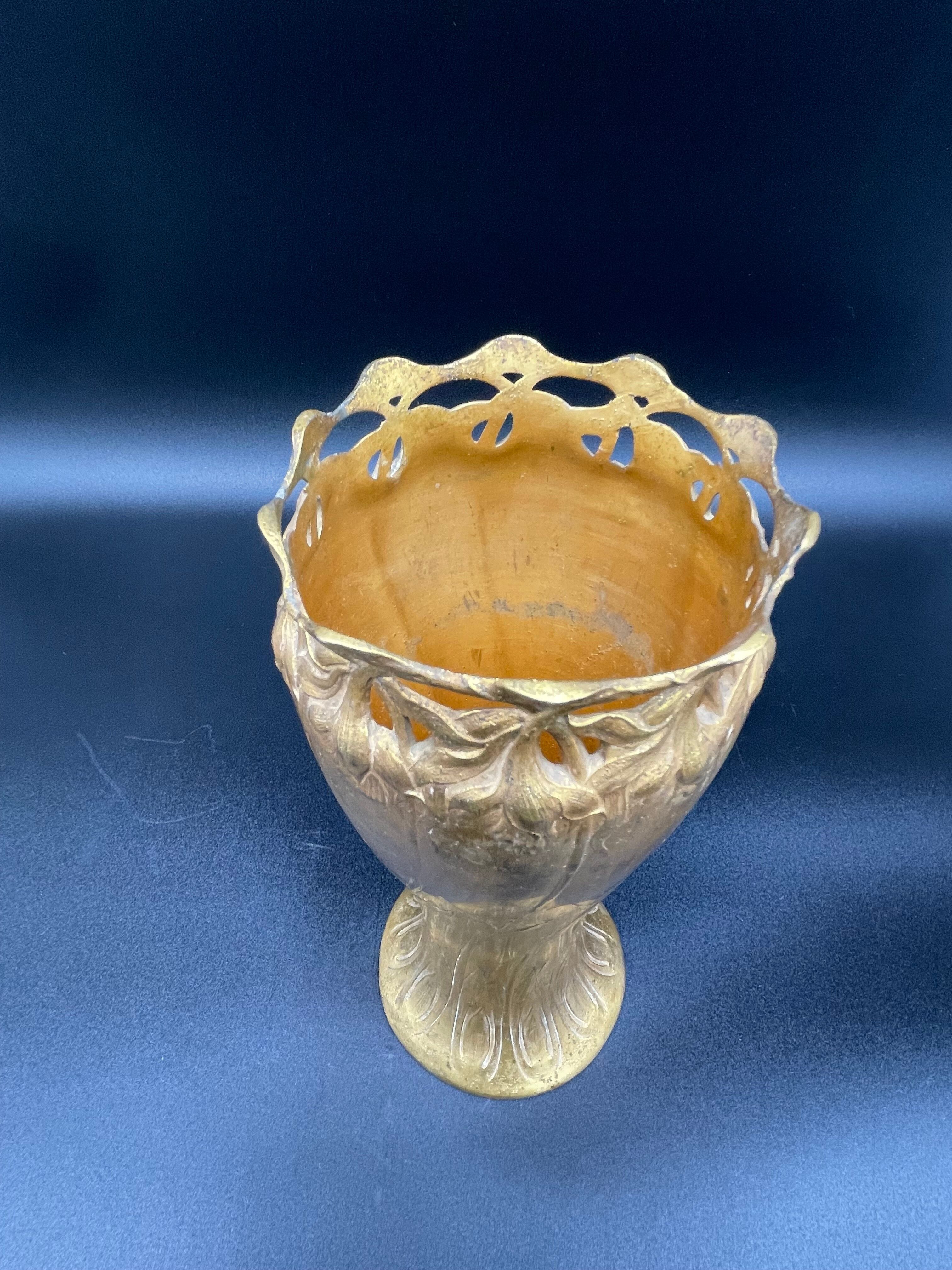 Antique, Gallia vase, Art Nouveau, French goldsmith Christofle, stamped, décor 4780, gilded