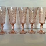 Five pink glass flutes model rosaline