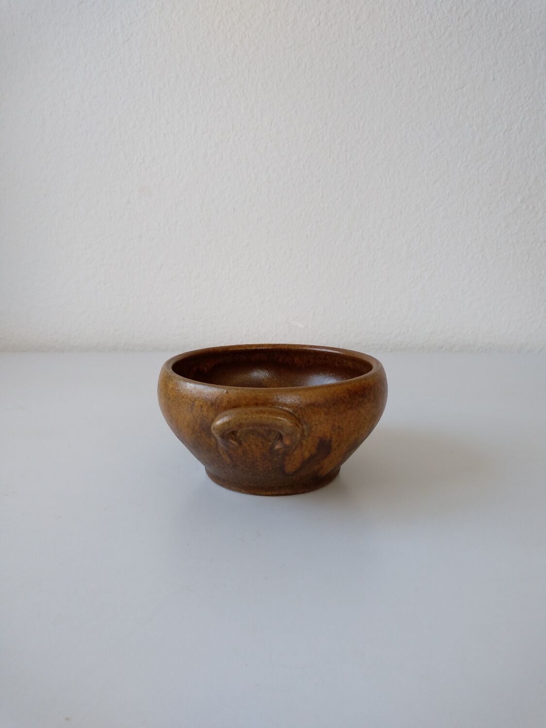 Brown Digoin stoneware bowl with handles