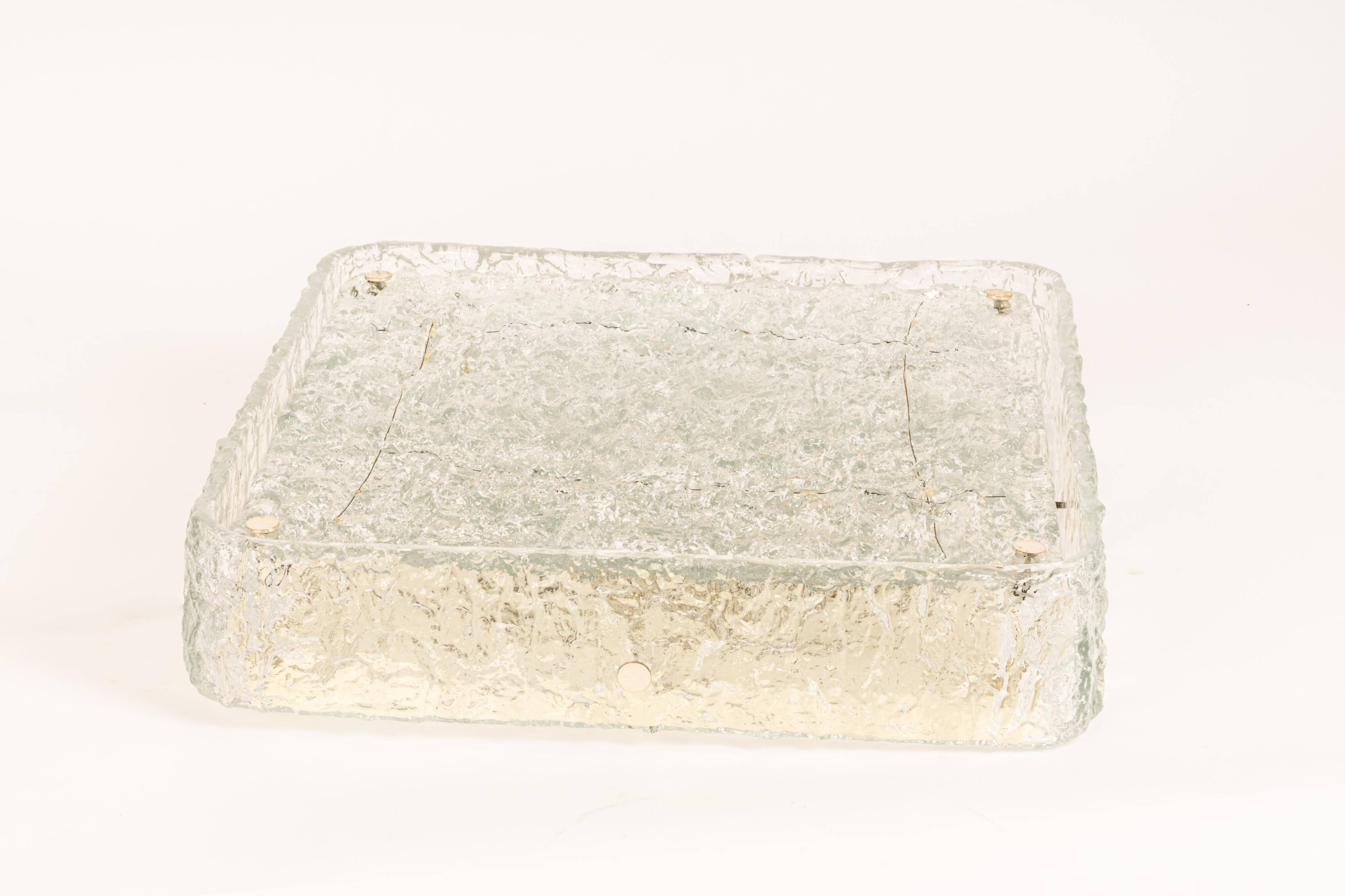 Square glass ice Murano ceiling light, Kaiser, Germany, 1970s