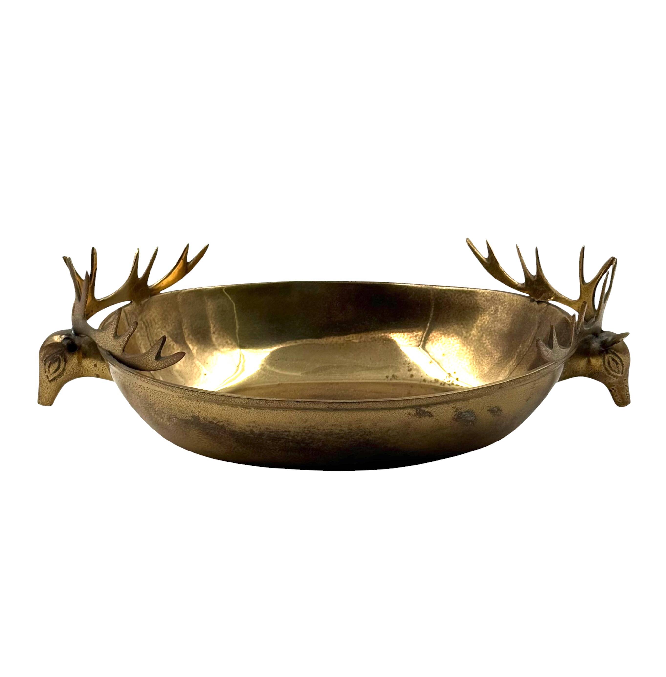 Mid-century Modern brass deers centerpiece / bowl, France 1970s