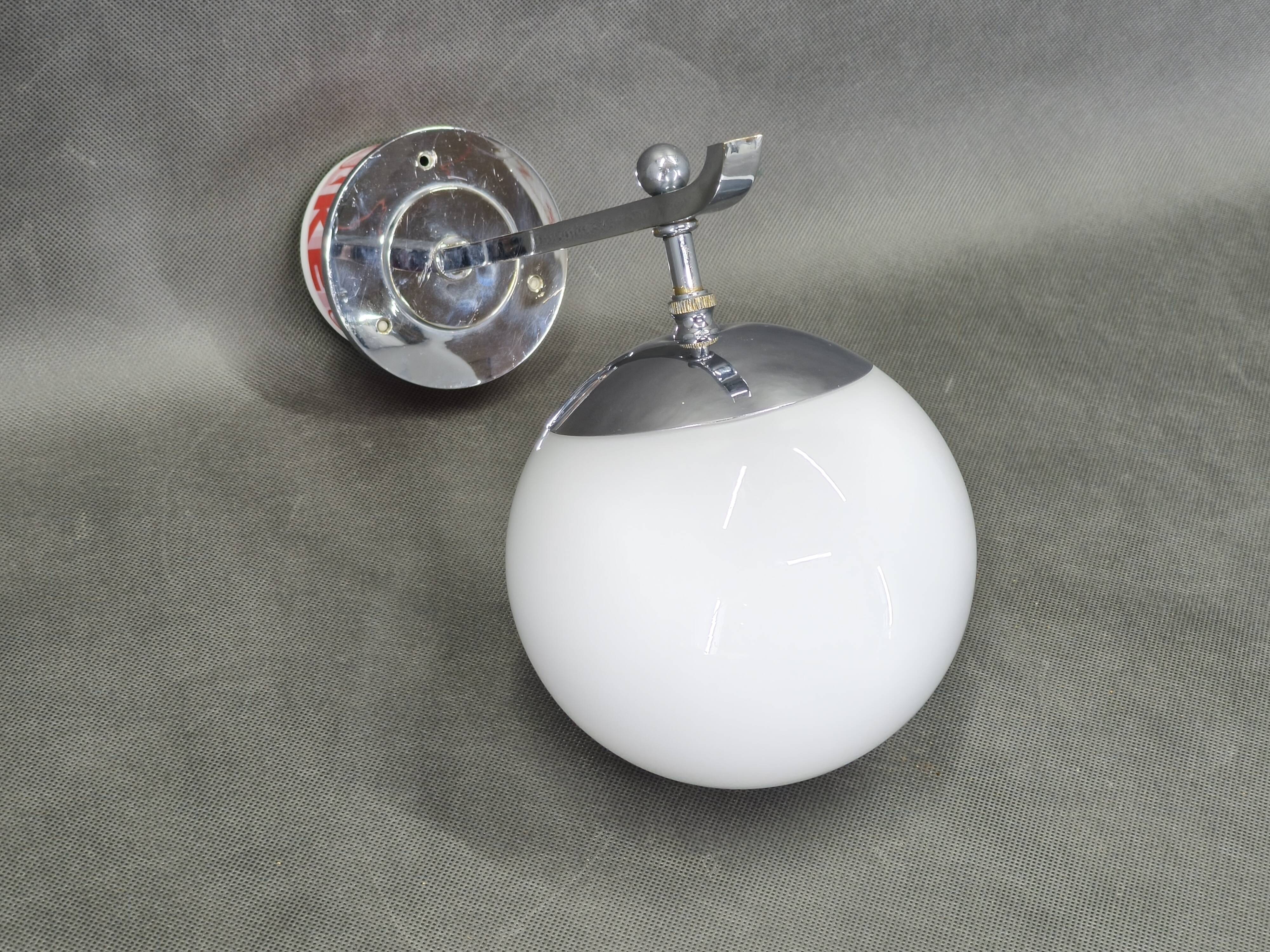 Art Deco Chrome and Milky Glass Wall Light, Czechoslovakia, 1930s