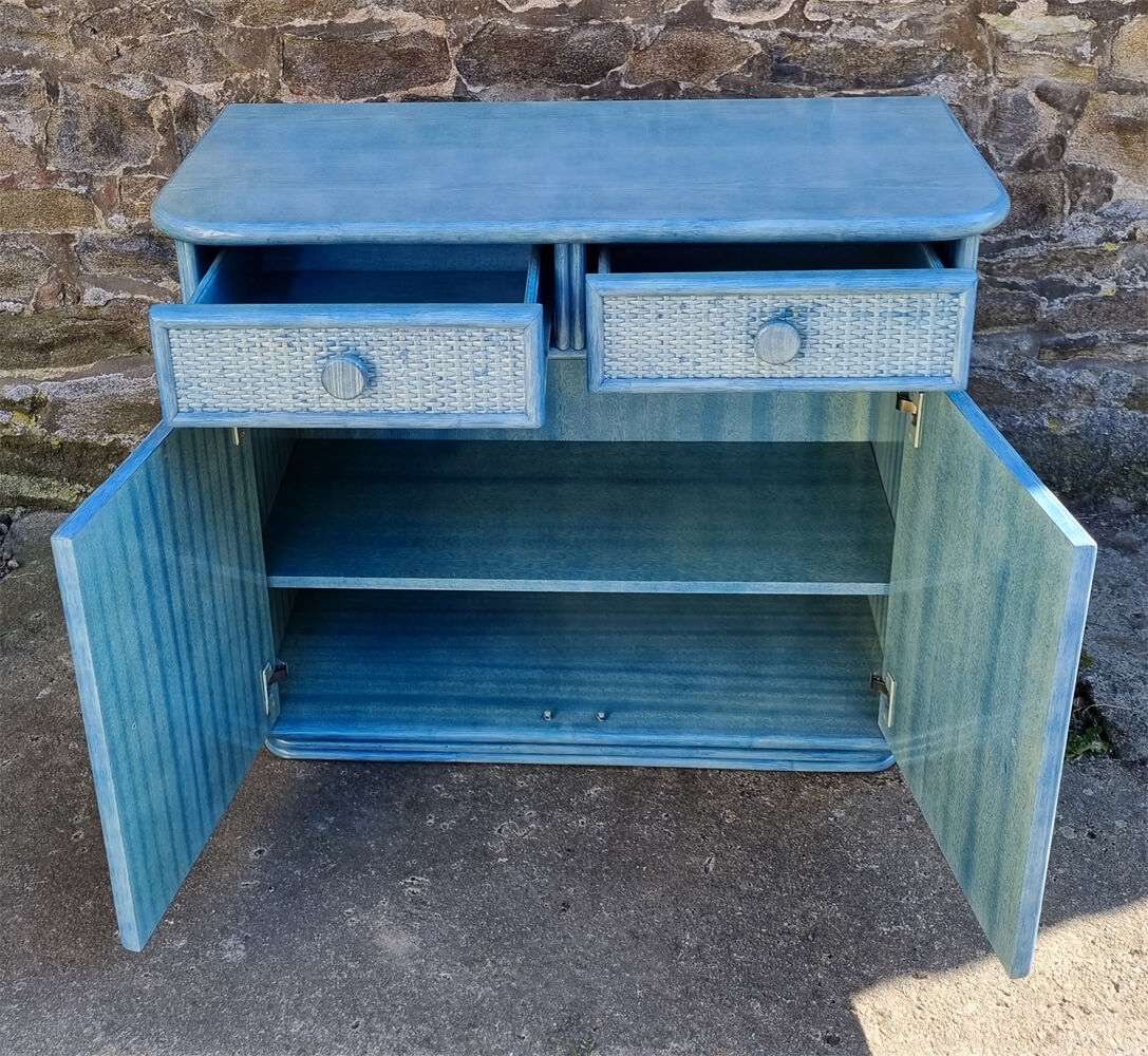 Commode Maugrion, bois et rotin, pour Roche Bobois, années 80