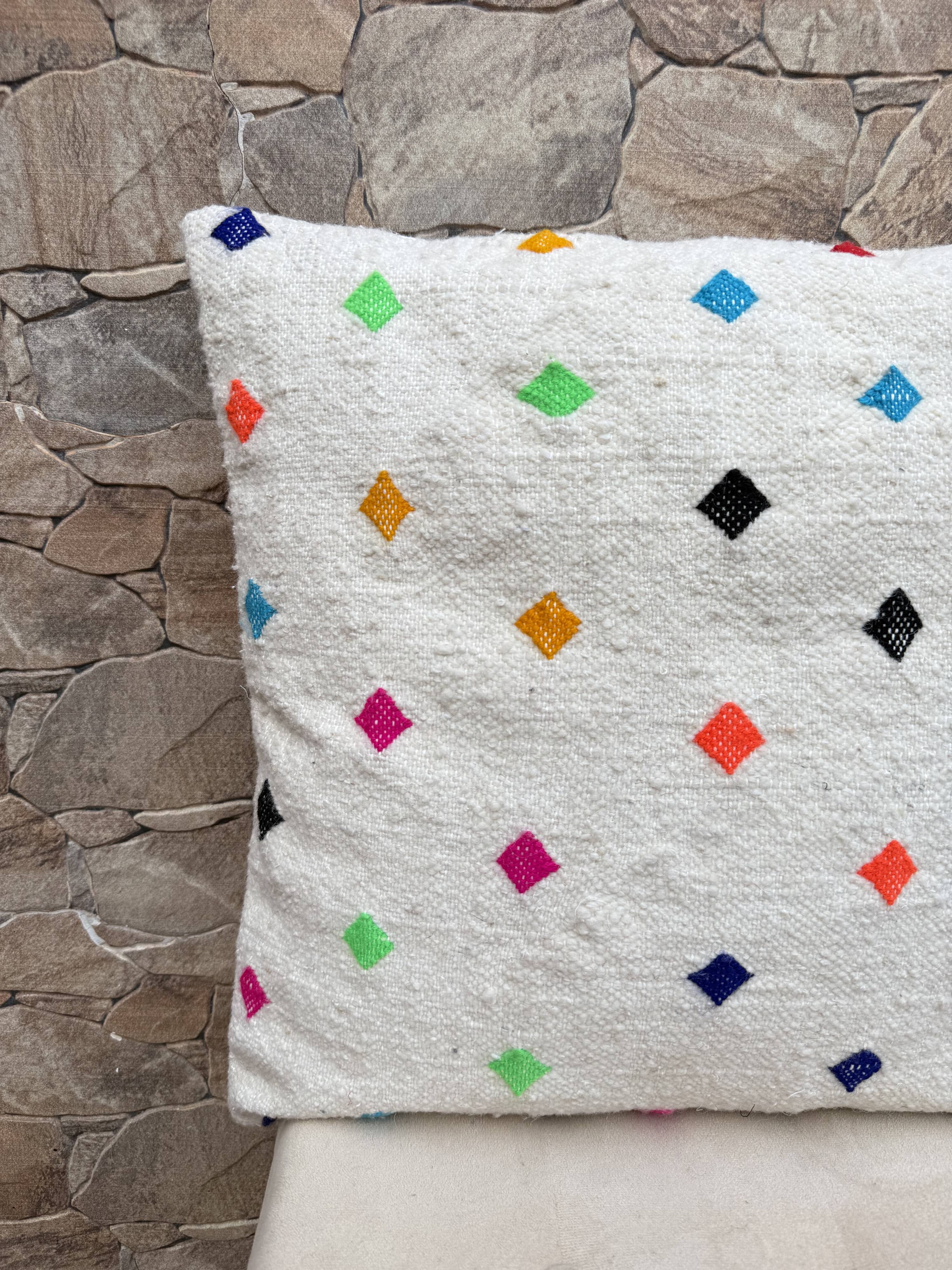 Handmade Berber wool Kilim cushion: Moroccan floor cushion