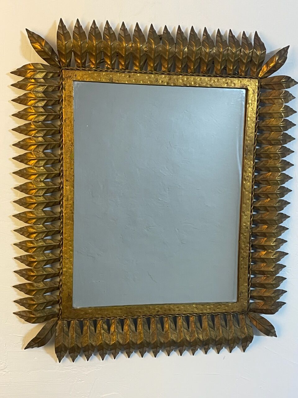 Rectangular sun mirror in wrought iron italian manufacture 50's