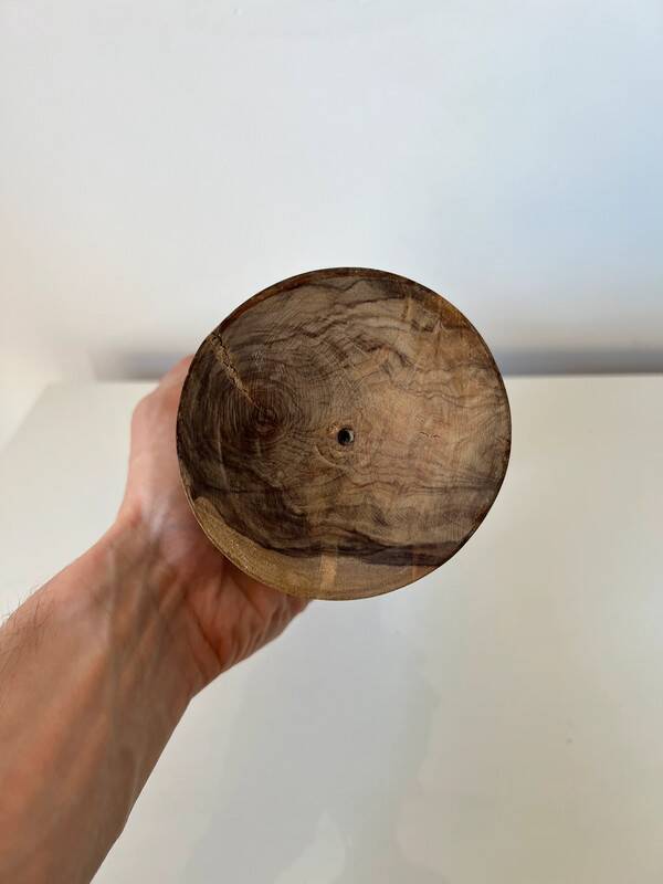 Vintage hand-turned solid olive wood vase - 1970s-80s