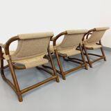 Suite de 3 fauteuils danois vintage esprit safari de Horsnæs Møbelfabrik en rotin et tissu des année