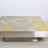 Table basse en acier inoxydable et laiton par Jean Claude Dresse