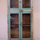 Old art deco showcase in original turquoise-white patina burmese teak