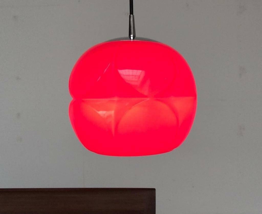 Vintage German space age glass ball pendant lamp by Peill & Putzler, 1970s.