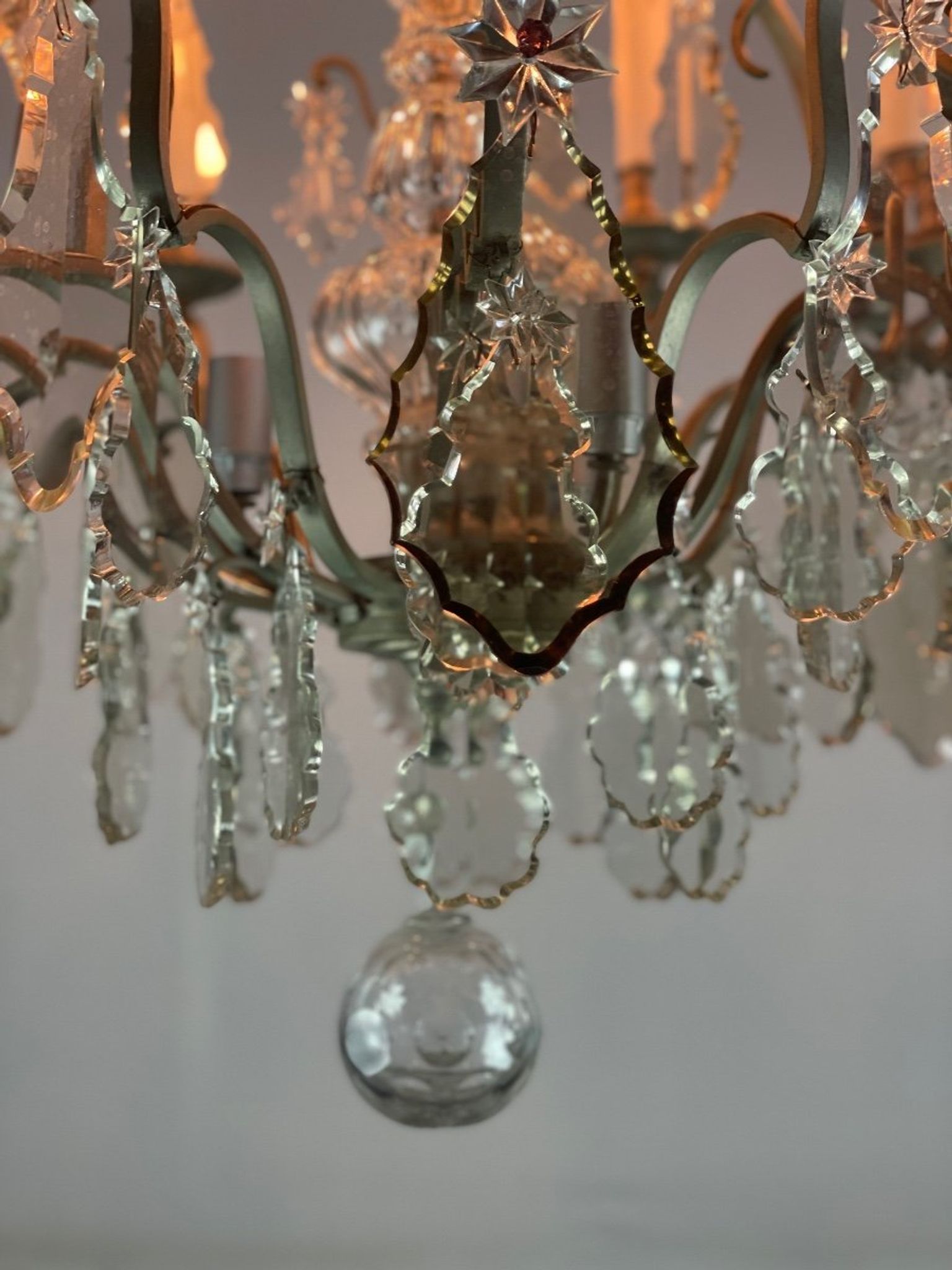 Silver bronze cage chandelier with crystal grapevines circa 1900