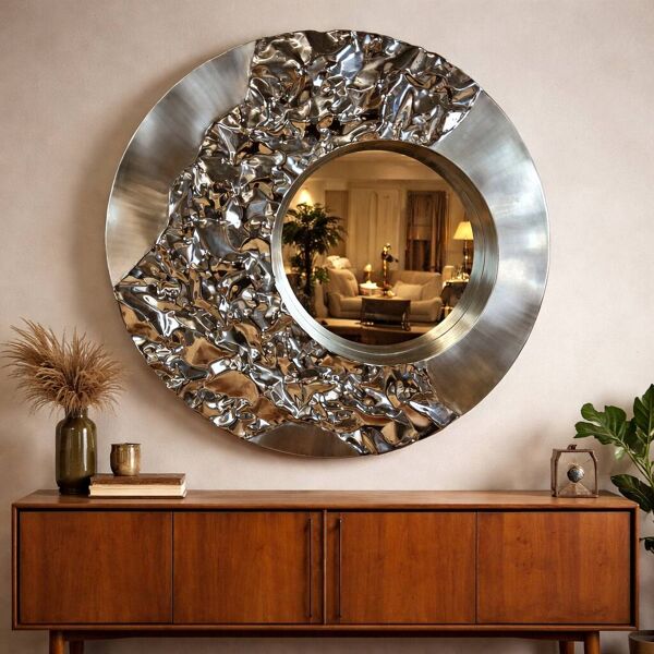 Miroir vintage en chrome organique grand (Miroir de mercure)