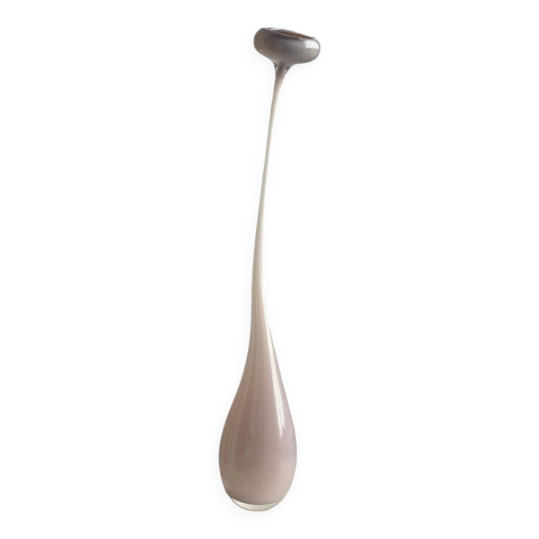Grande sculpture vase en verre soufflé rose, signée Siel