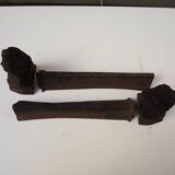 Antique Cast Iron Andirons: Bust of a Starry Woman