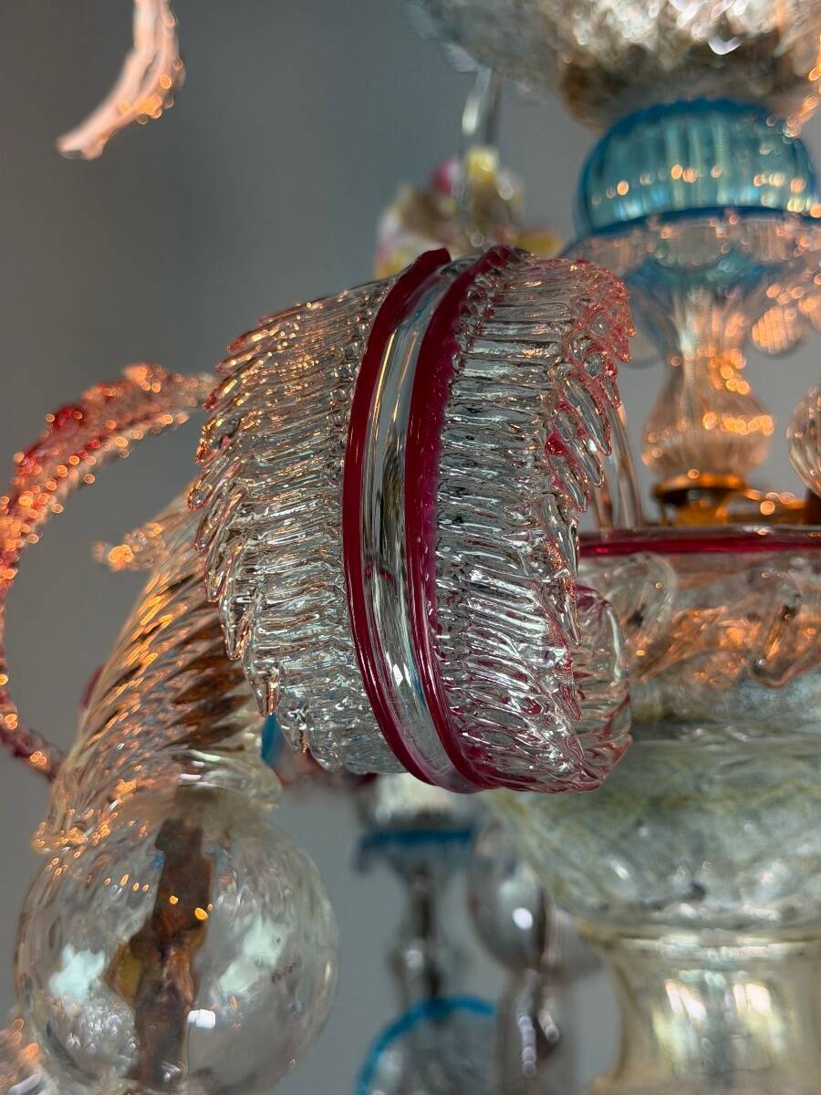 Venetian Rezzonico chandelier in multicoloured Venetian glass circa 1900