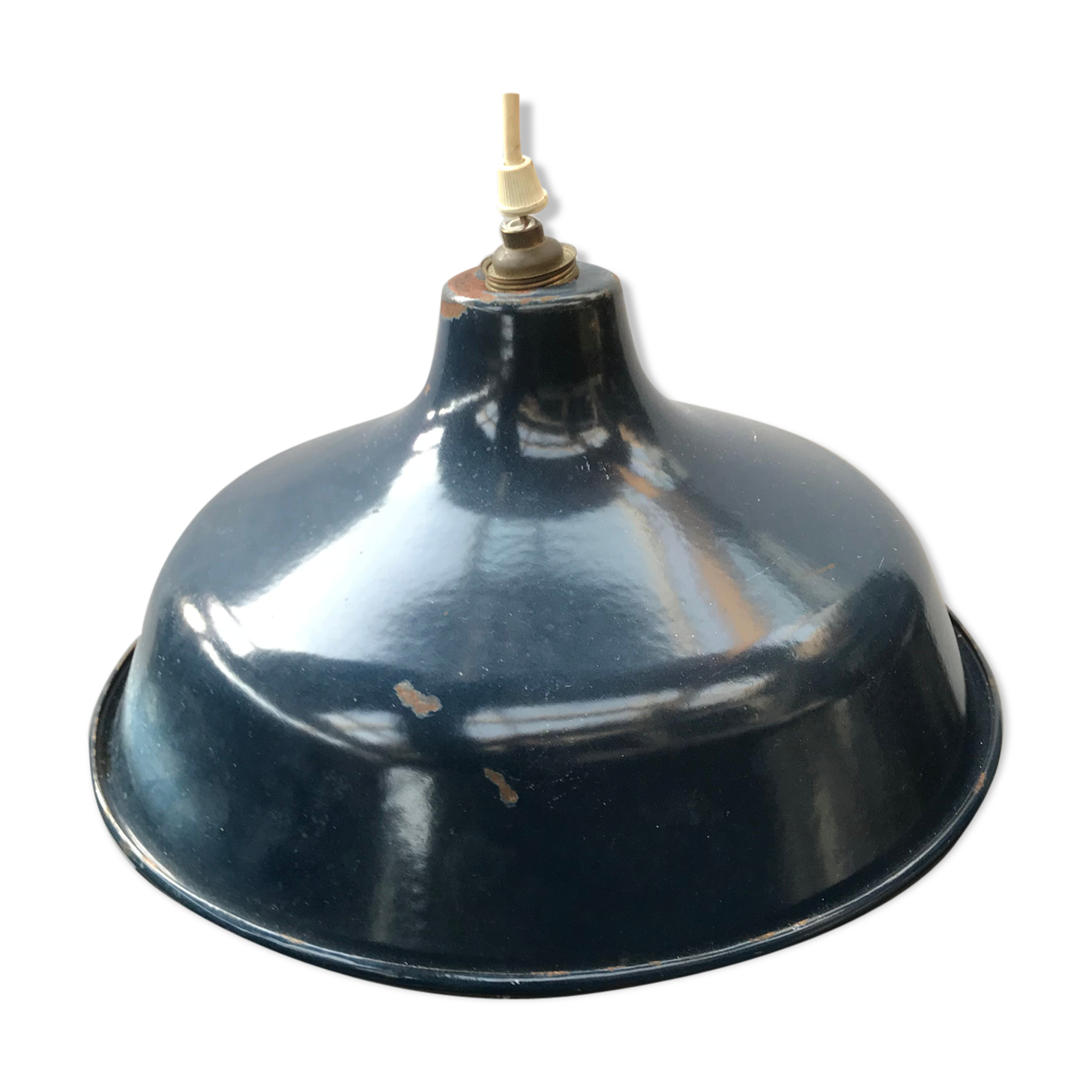 Suspension atelier métal émaillé bleu intérieur blanc vintage