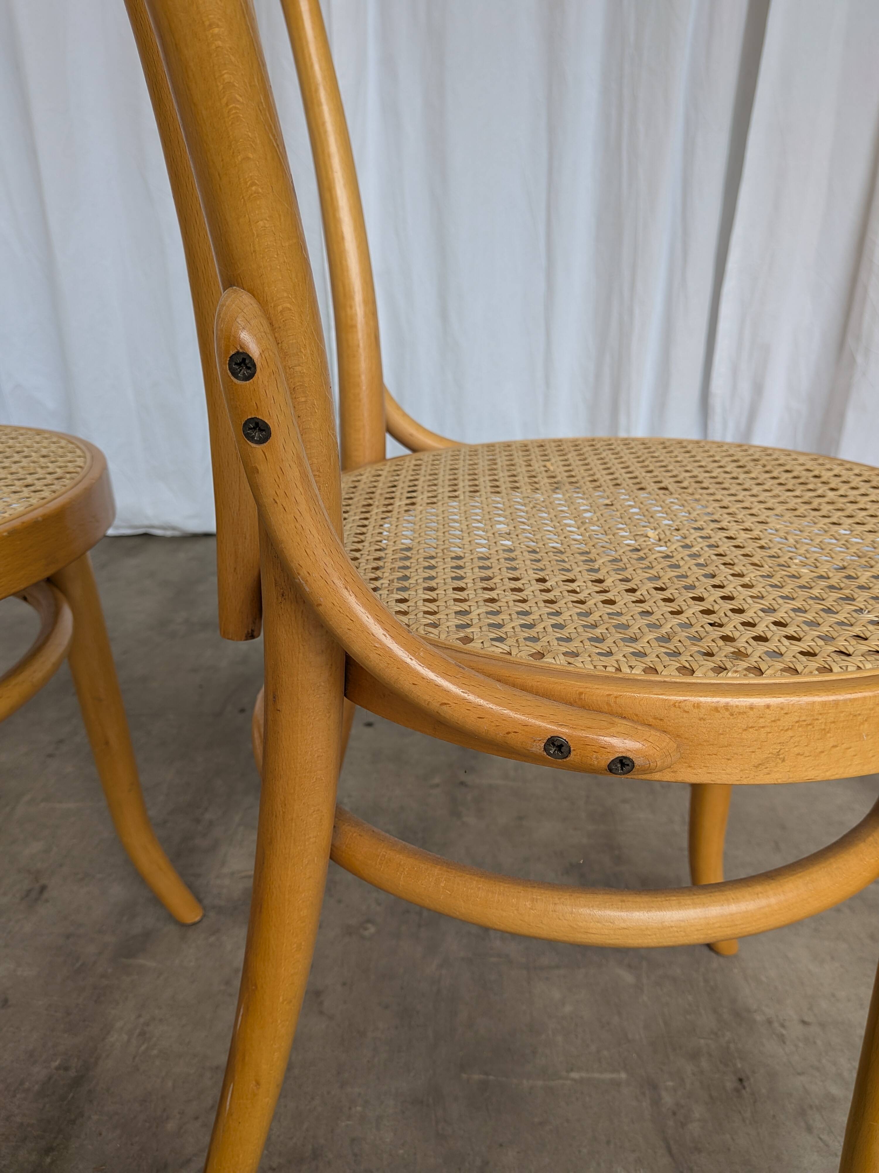 Set of 2 Thonet Style Bentwood Chairs with Cane Seat / Mid-Century Dining F