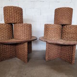 Ensemble de 6 poufs et 2 tables basses en cordes et rotins