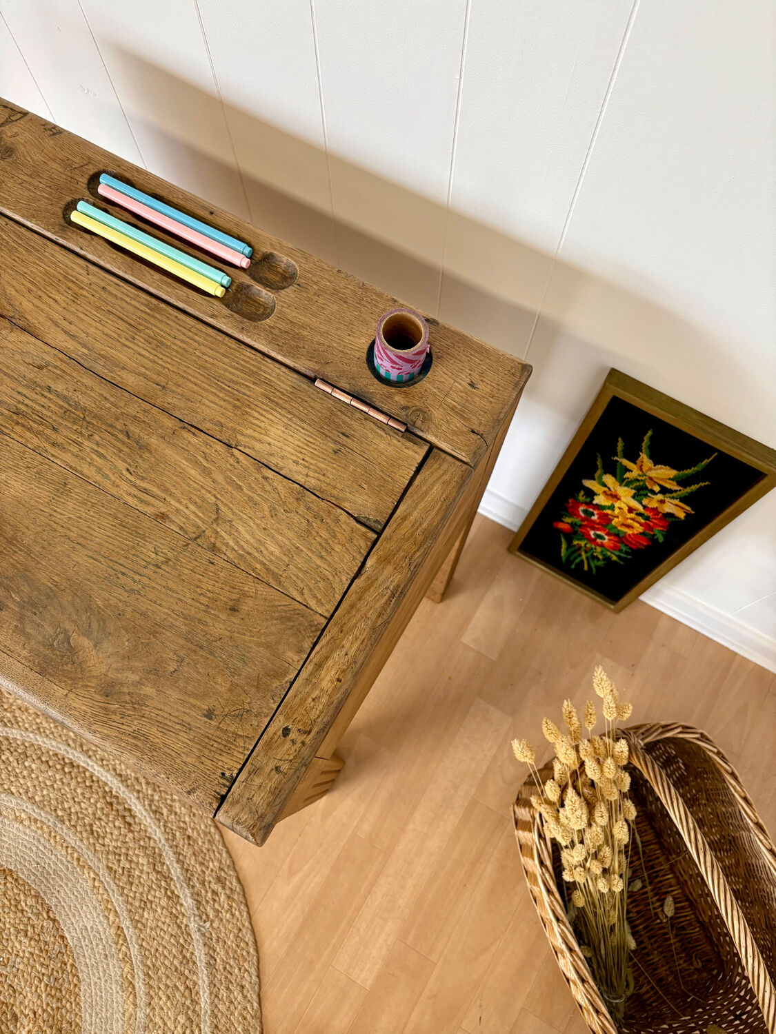 Solid oak school desk