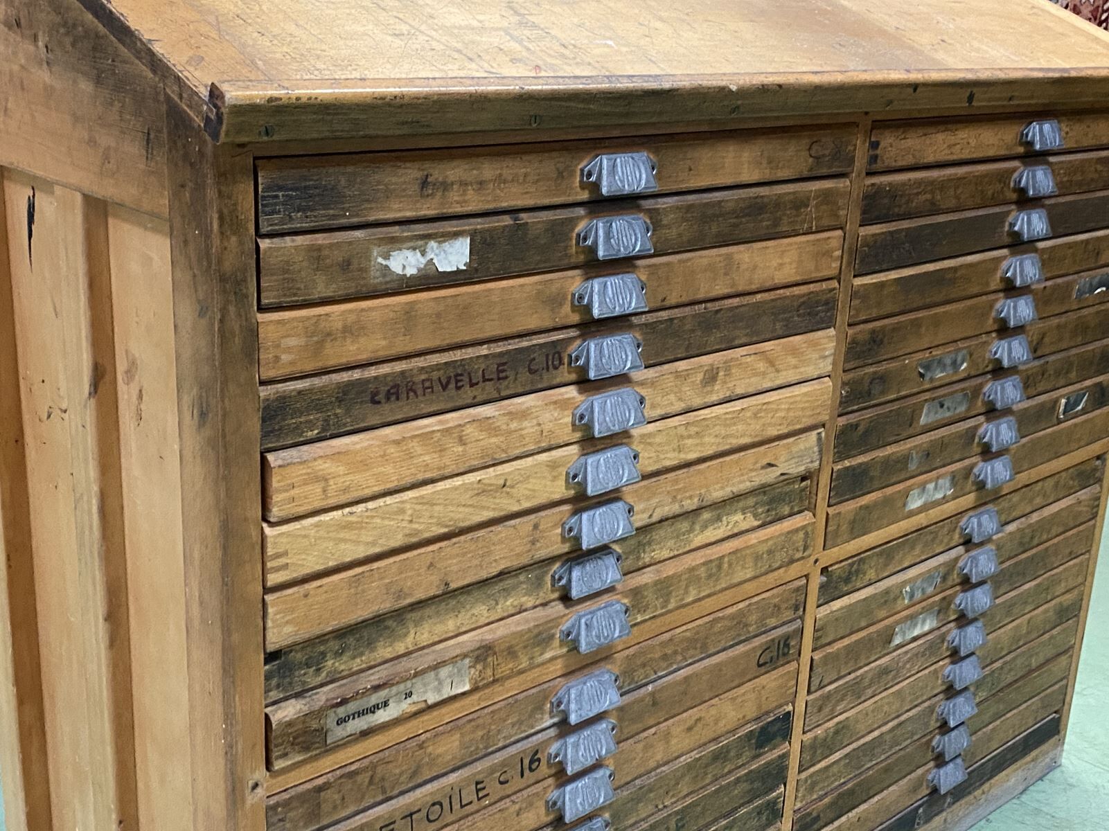 Double oak printer furniture from the 1930s