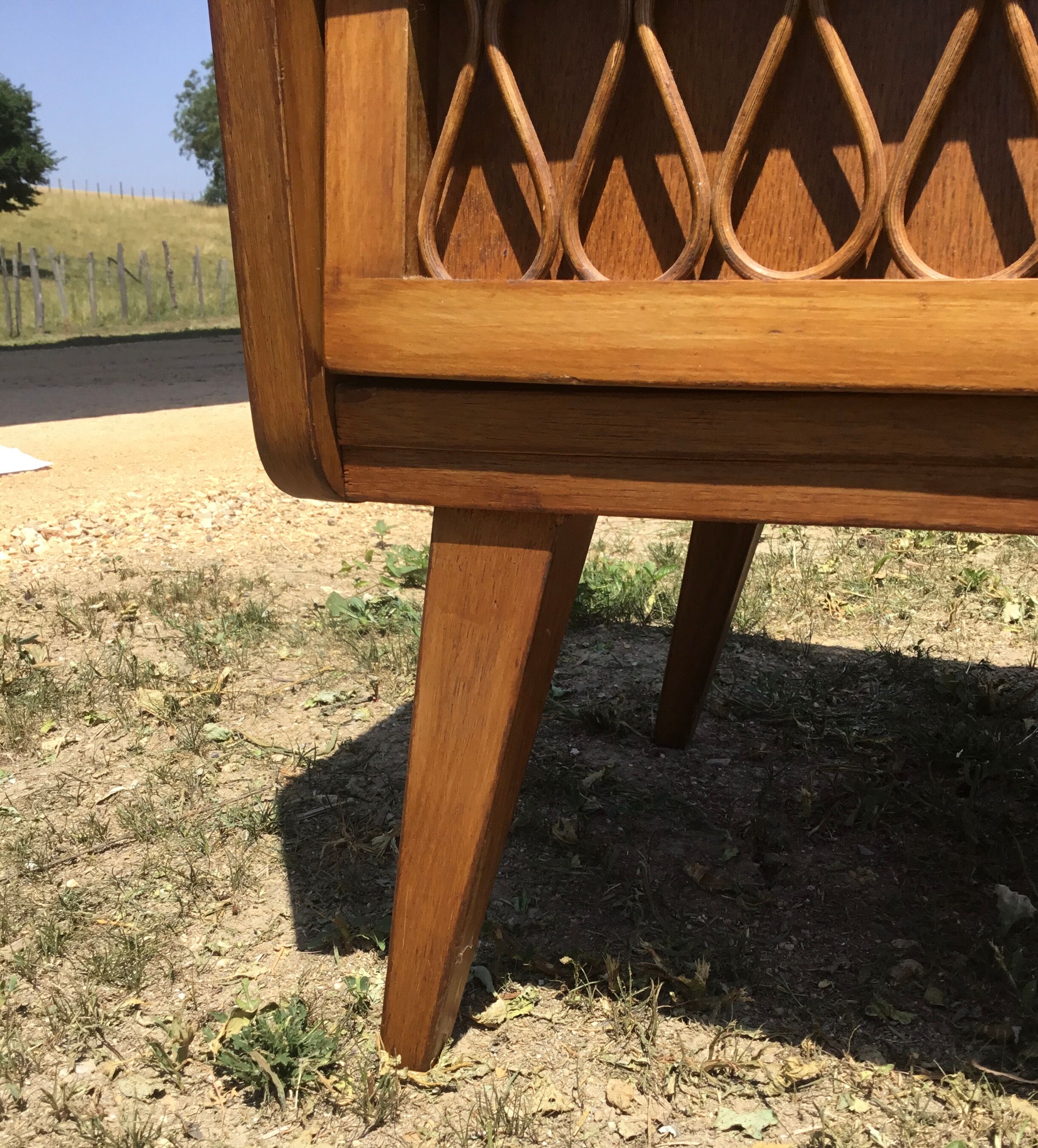 Vintage wood and rattan chest of drawers