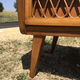 Vintage wood and rattan chest of drawers