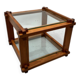 Small glass and pine side table, 1970s
