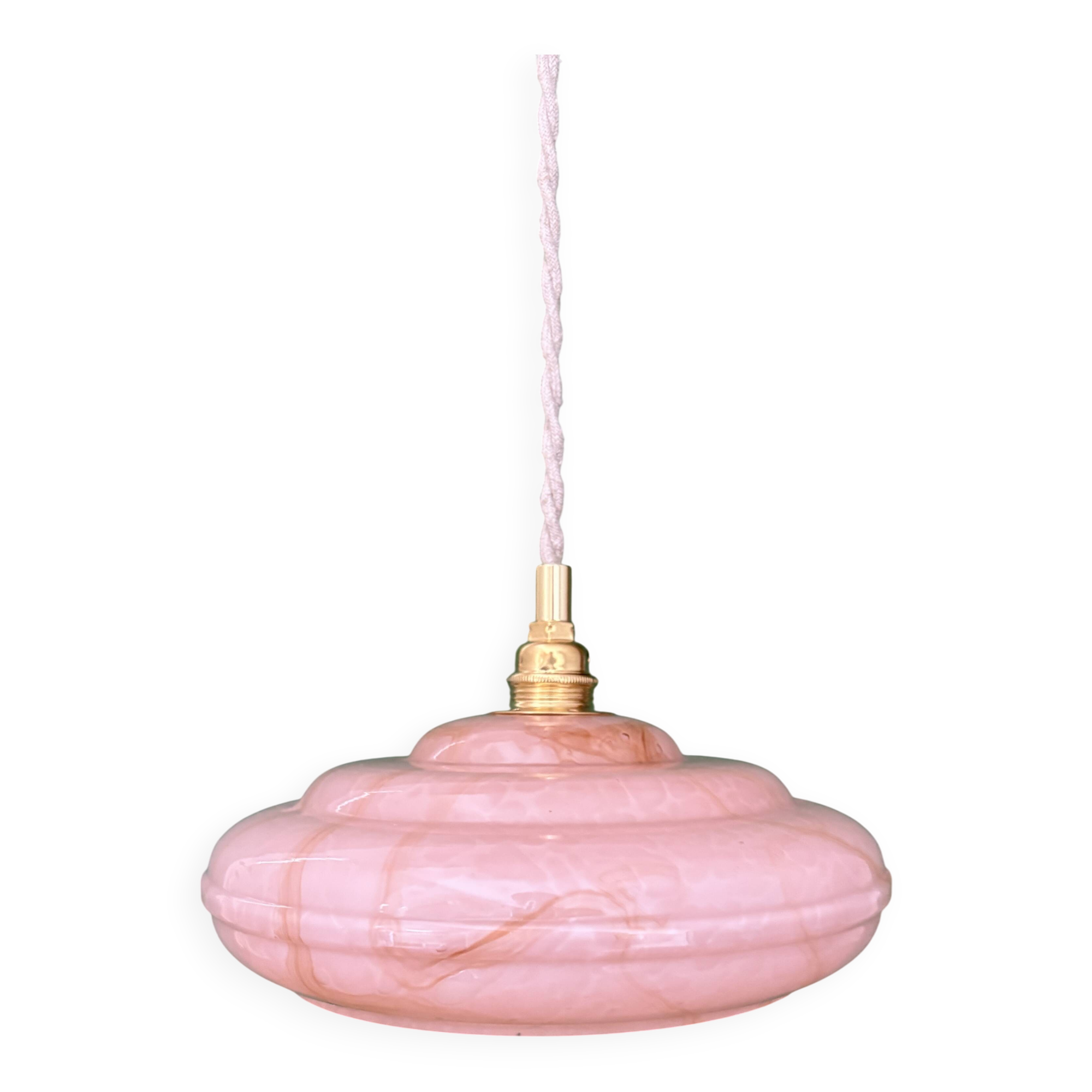 Vintage pink Clichy glass pendant lampshade with marbled effect