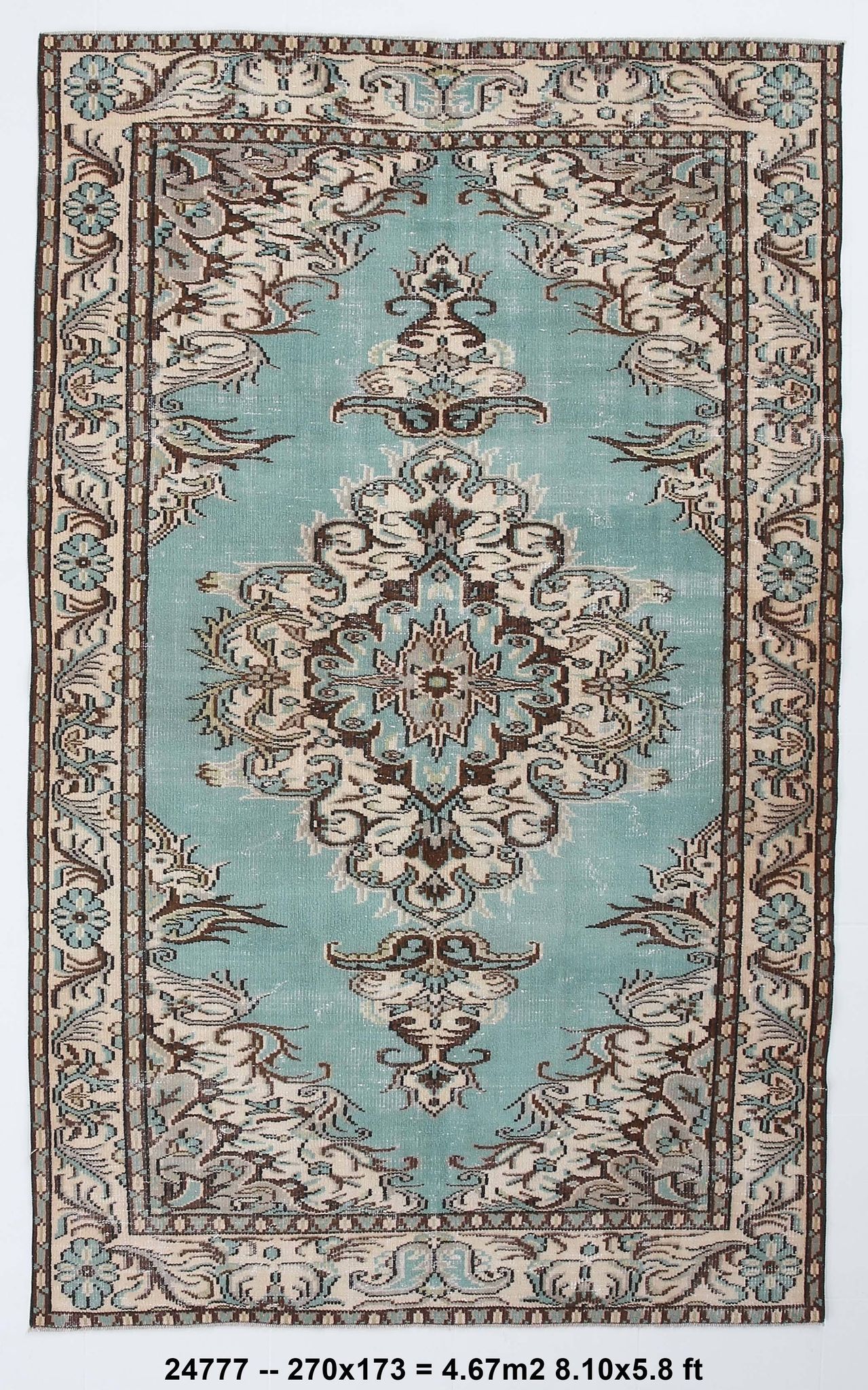 Tapis persan vert sarcelle et marron 6x9, 173x270 cm