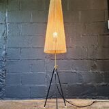 Lampadaire tripode Mid-century, abat-jour en corde, années 1950-60