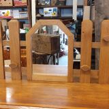 Vintage wooden coat rack with modernist design mirror 4 hooks