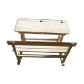 Bureau d'écolier Vintage 60s, blanc patiné, 2 places