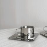 2 tasses à expresso inox avec plateau et cuillère