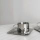 2 stainless steel espresso cups with tray and spoon