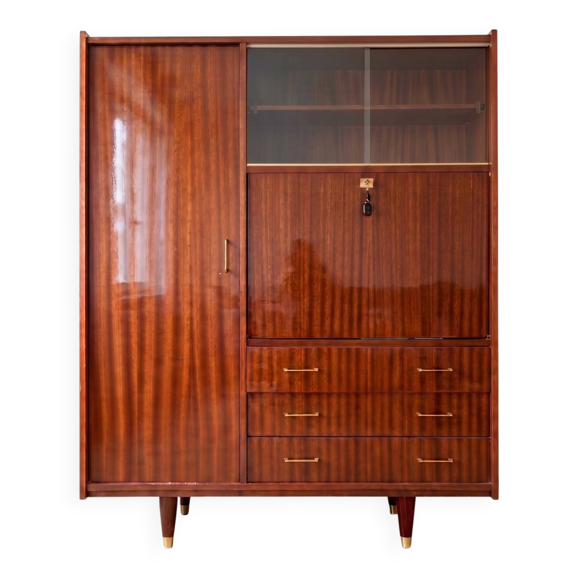 Vintage 1950s wooden secretary cabinet
