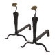 Pair of handforged metal and brass andirons