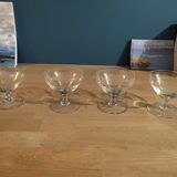Coupes à champagne dessert verre ciselé grappe raisins, lot de 4