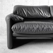 Maralunga black leather sofa 3 seater, Vico Magistretti for Cassina