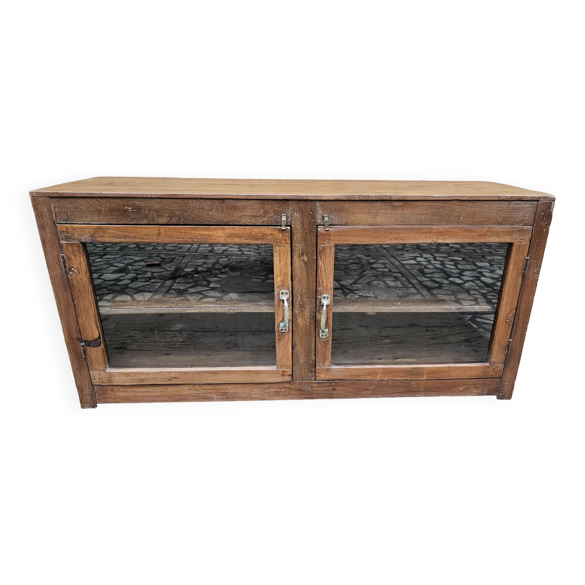 Buffet - meuble TV vitré en teck birman