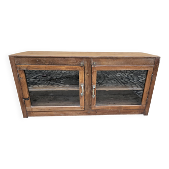 Burmese teak glass-fronted TV cabinet