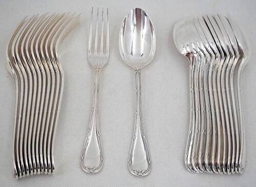 12 dessert spoons, 24 pieces in silver-plated metal Christofle Rubans