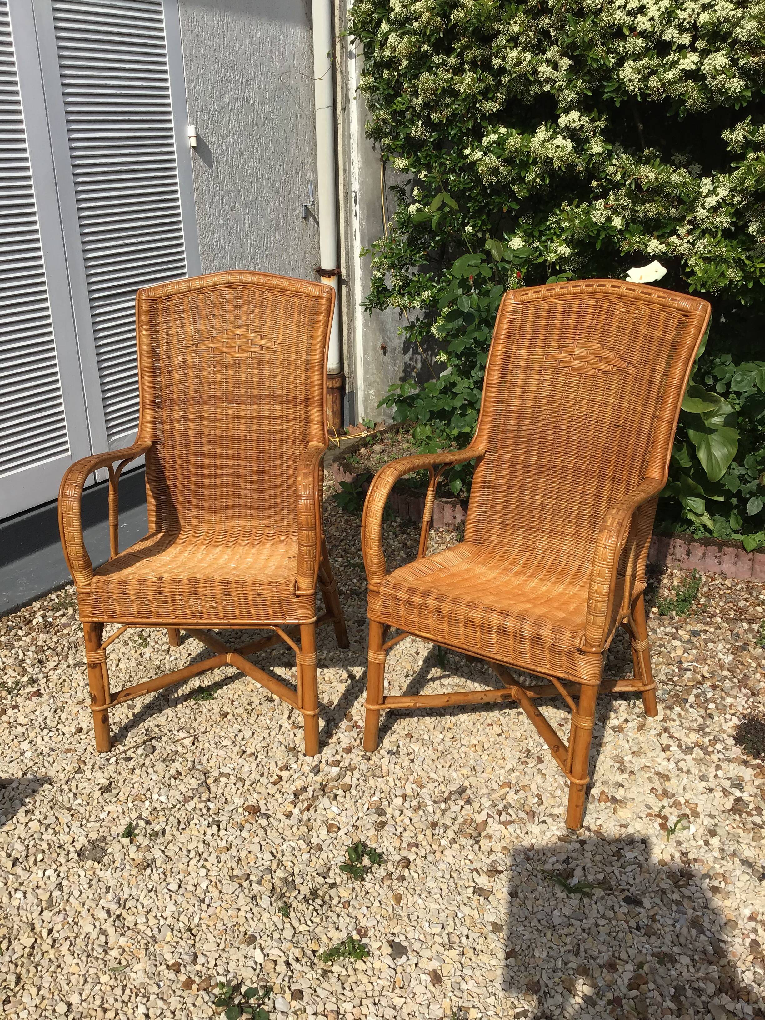 Pair of rattan armchairs