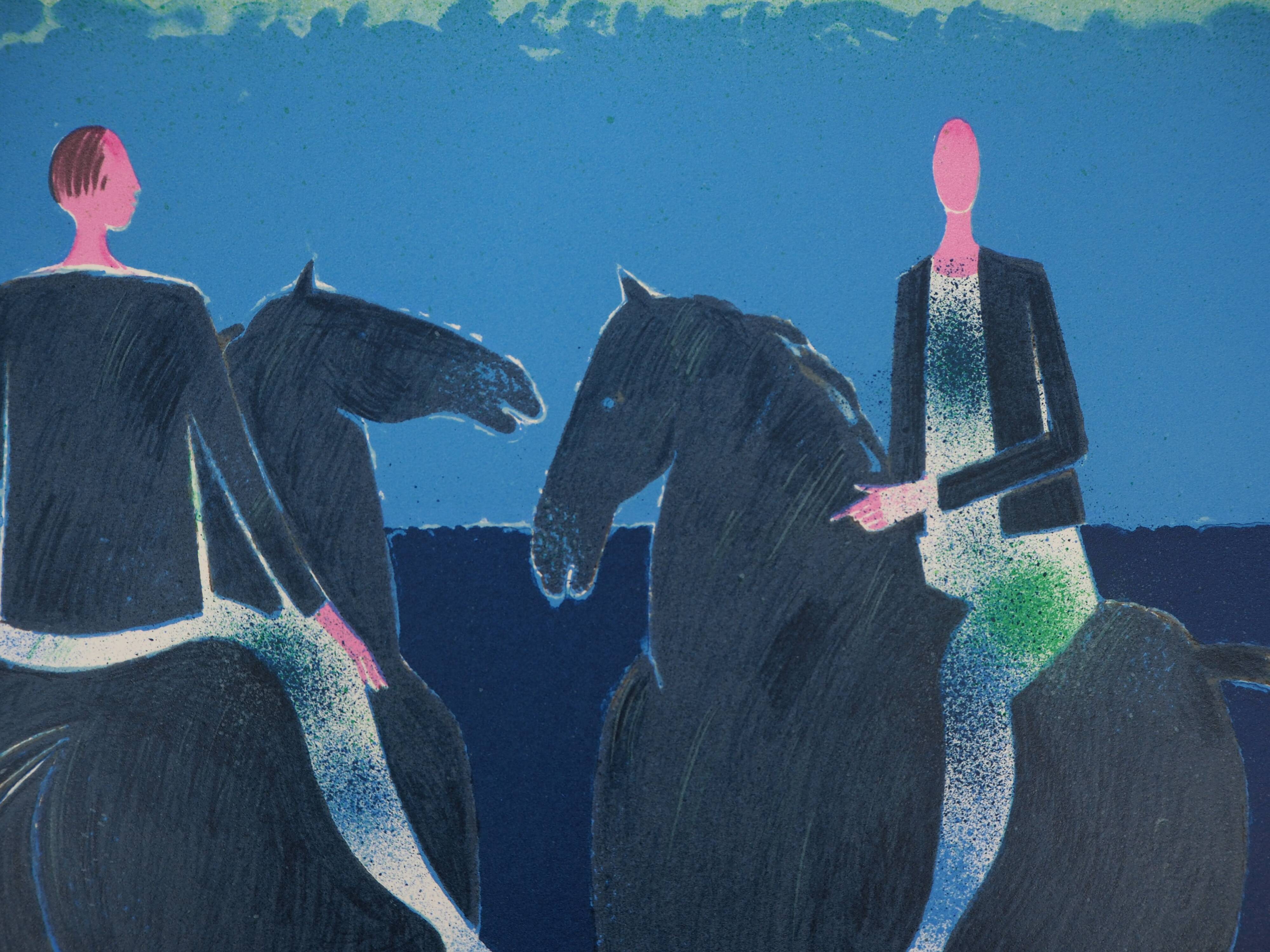 Albert zavaro :  le trio de cavaliers - lithographie originale signée