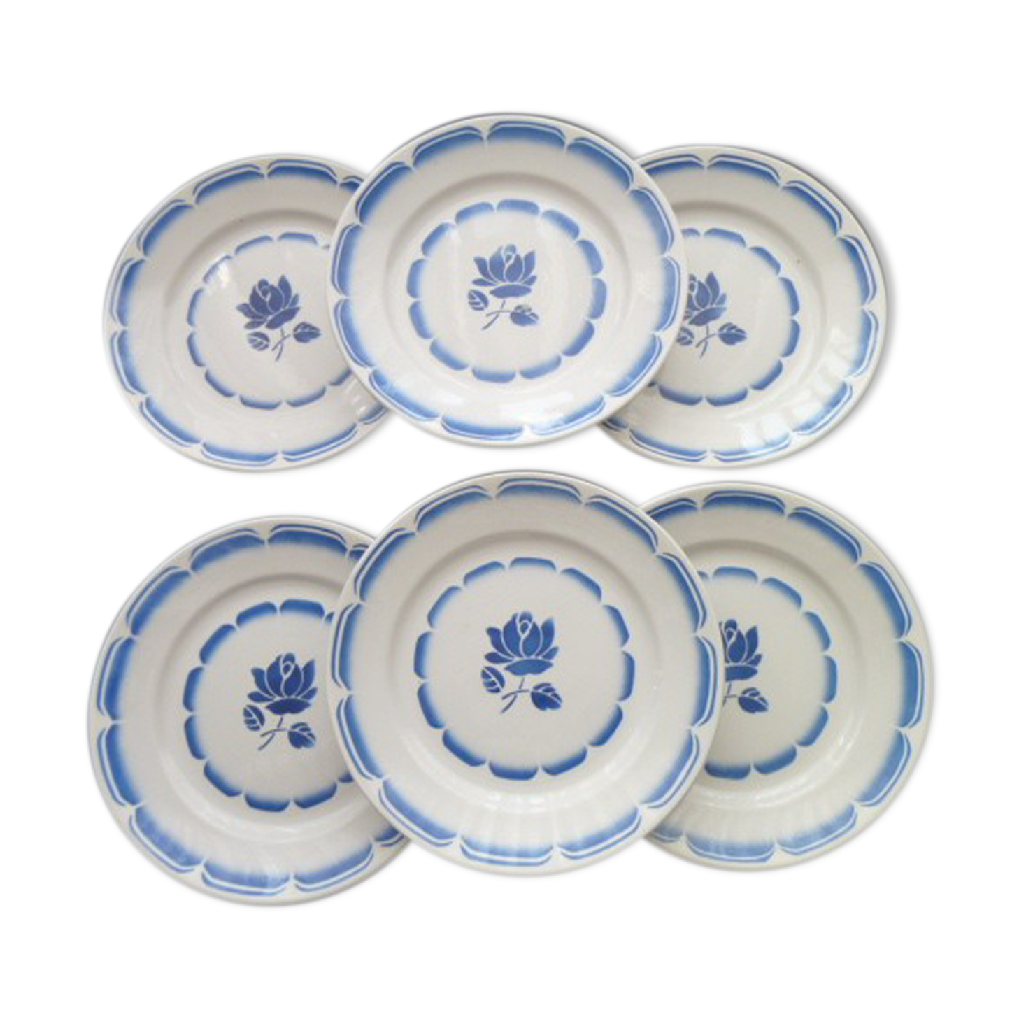Set of 6 flat plates opaque porcelain from Badonviller