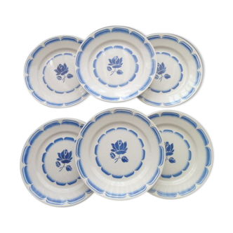 Set of 6 flat plates opaque porcelain from Badonviller